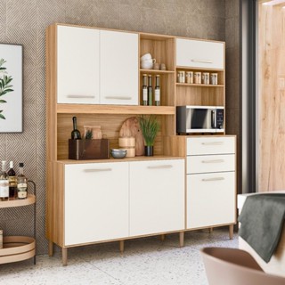 Armario de Cozinha 6 Portas 2 Gavetas Salsa Freijó/Off White Cristal em Oferta na Shopee