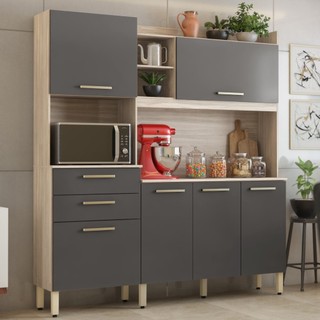 Armario De Cozinha 6 Portas 2 Gavetas Select  Avena/Grafito em Oferta na Shopee