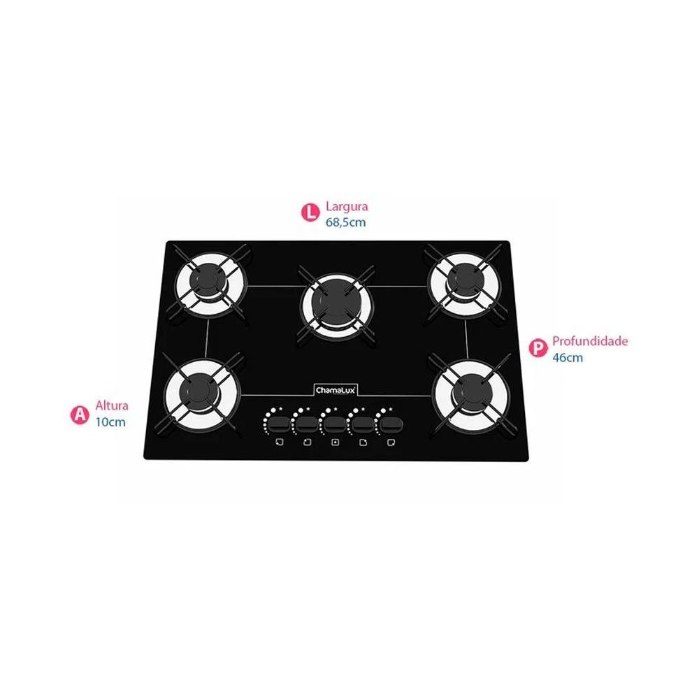 Detalhes do Cooktop 5 Bocas Chamalux GLP Preto 57  BIV