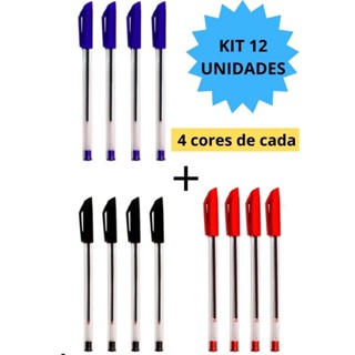 Kit 12 Canetas Esferográficas Ponta Média Simple Azul Preta Vermelha Escolar Escritório Leo&Leo em Oferta na Shopee