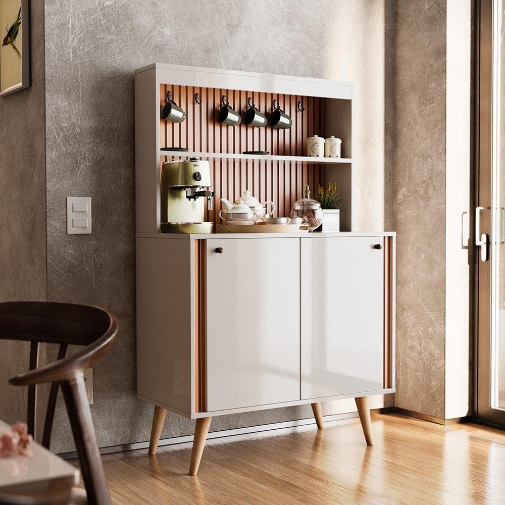 Cantinho Balcão Do Café Luxo e Decoração Dolce Com Efeito Ripado 3d Movelove Off White Perolizado