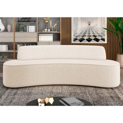 Sofá 3 Lugares Curvo Sala de Estar Living Cancún D02 Linho Cru 180 cm D-461 - Lyam Decor