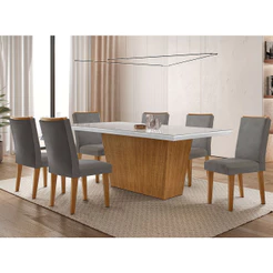 Conjunto Sala de Jantar Mesa Aida 180 cm com Vidro e 6 Cadeiras Lunara
