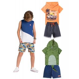 Kit Sortido 4 Peças de Roupas Infantis Masculino Verão- 2 Camisas + 2 Shrots em Oferta na Shopee