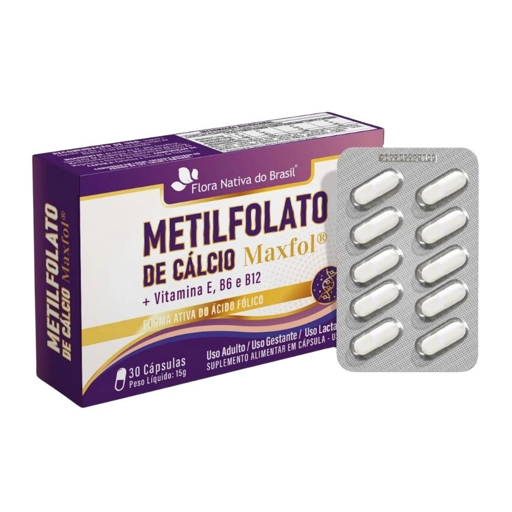 Metilfolato de Cálcio Maxfol + Vit E 10mg Vit B6 1,9mg Acd Fol 700mcg Vit B12 9mcg 30 Caps