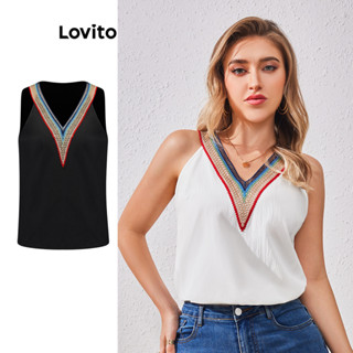 Lovito Boho Blusa Feminina Simples de Gola Jabô LBL07012