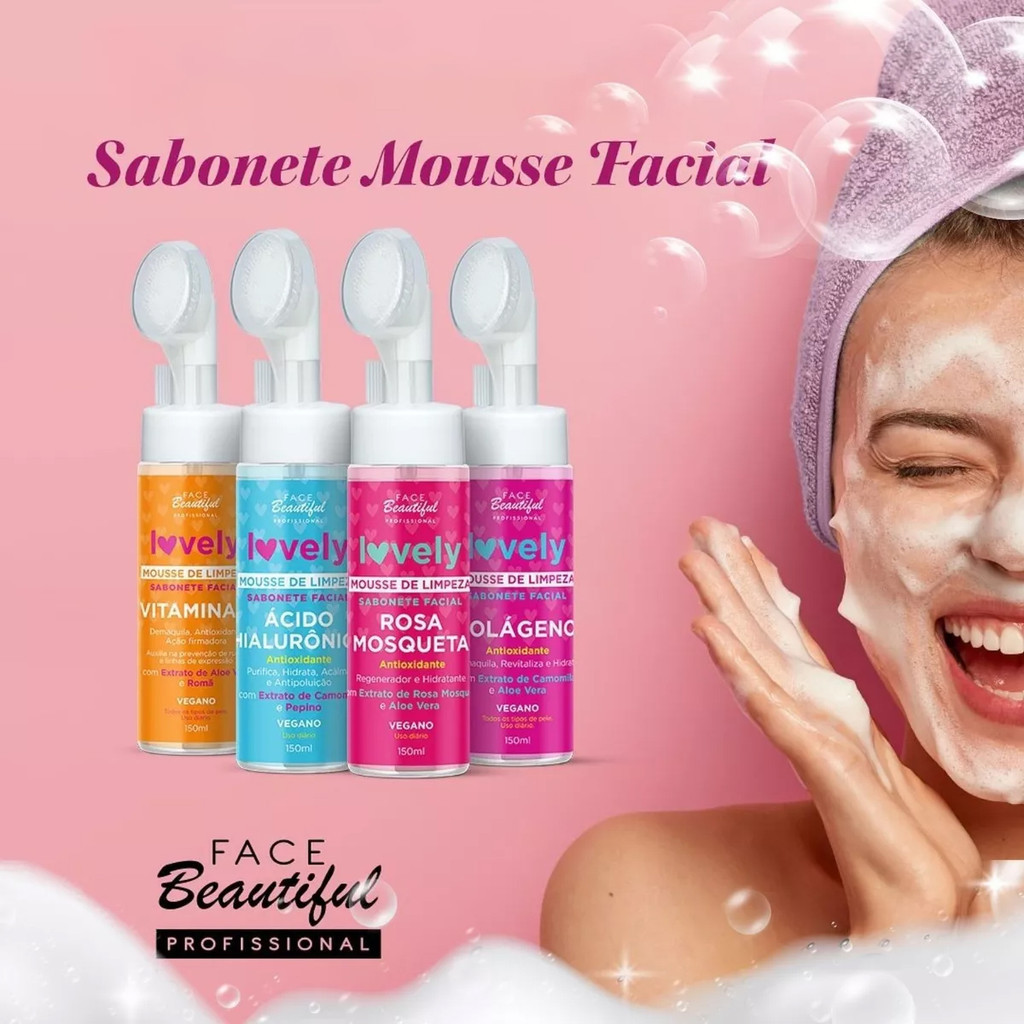 Kit Mousse de Limpeza Facial Lovely Face Beautiful em Oferta na Shopee