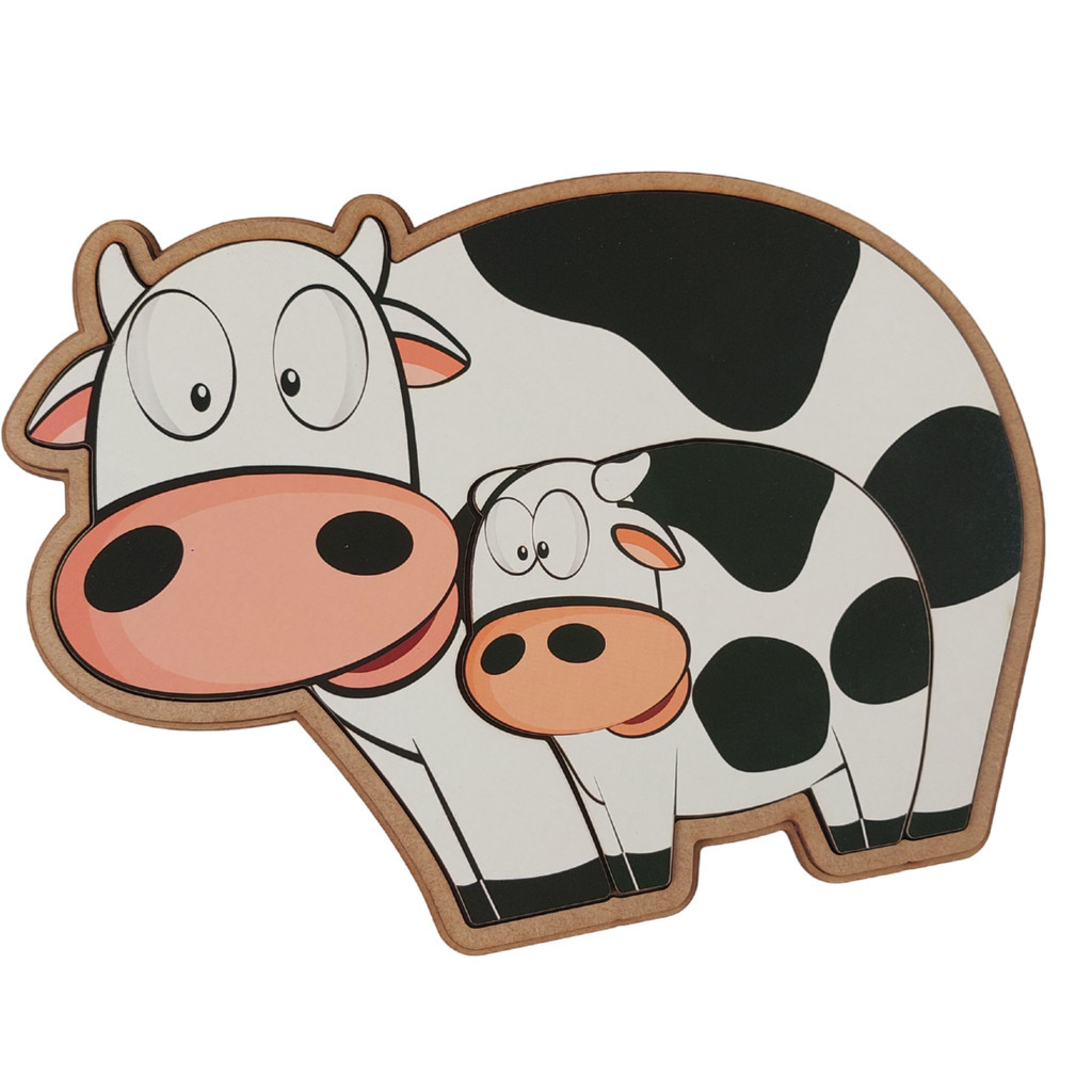 Quebra Cabeça Família Vaca 2 Peças Madeira