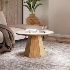 Mesa de Centro Base Hexagonal Nature Off White/Freijó - Dalla Costa