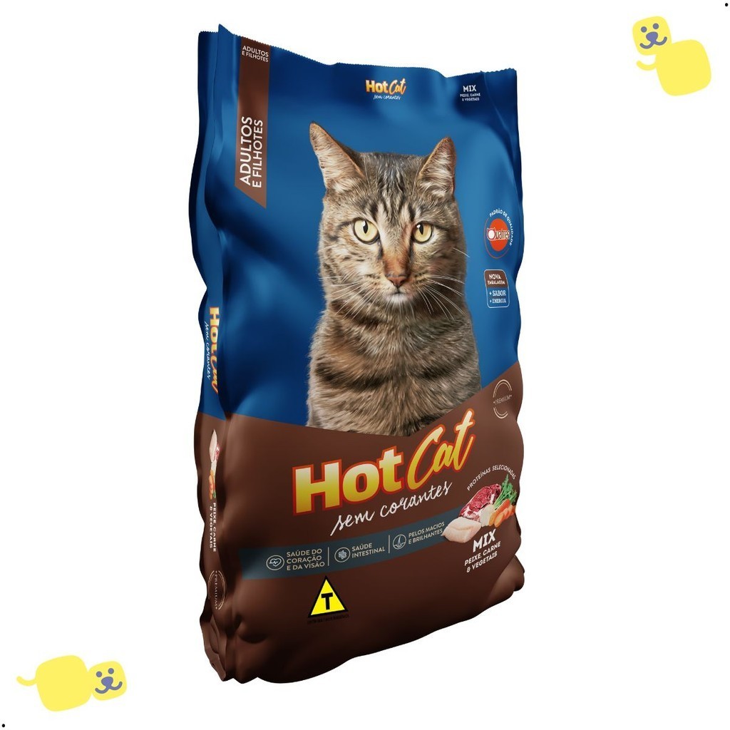 Alimento Hot Cat Gatos Adultos e Filhotes Mix Peixe Carne e Vegetais 10.1Kg