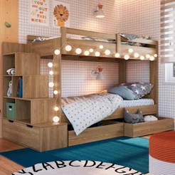Beliche 4 Gavetas com Escada Aveiro Oak - Completa Móveis