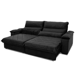Sofá Retrátil Reclinável Grécia 2,30m Suede Velut Preto Molas no Assento - King House