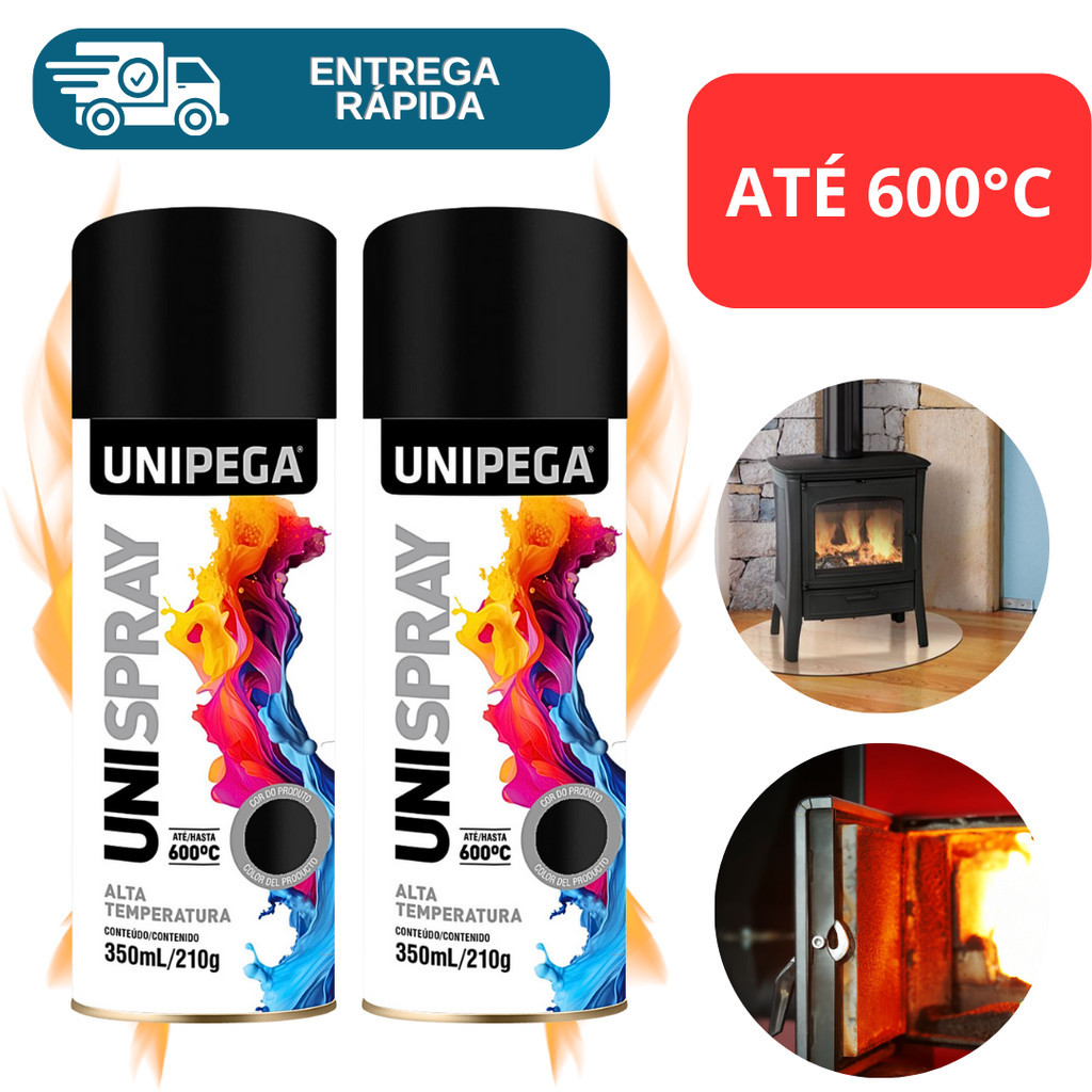 Kit 2 Tinta Spray Alta Temperatura Até 600ºc Fogão Lareira Grelha Chaminé Escapamento Churrasqueira