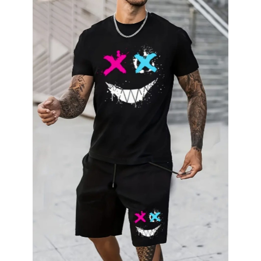 Camiseta Masculina short Smile Streetwear T-shirt Kit Shorts Camisa Style em Oferta na Shopee