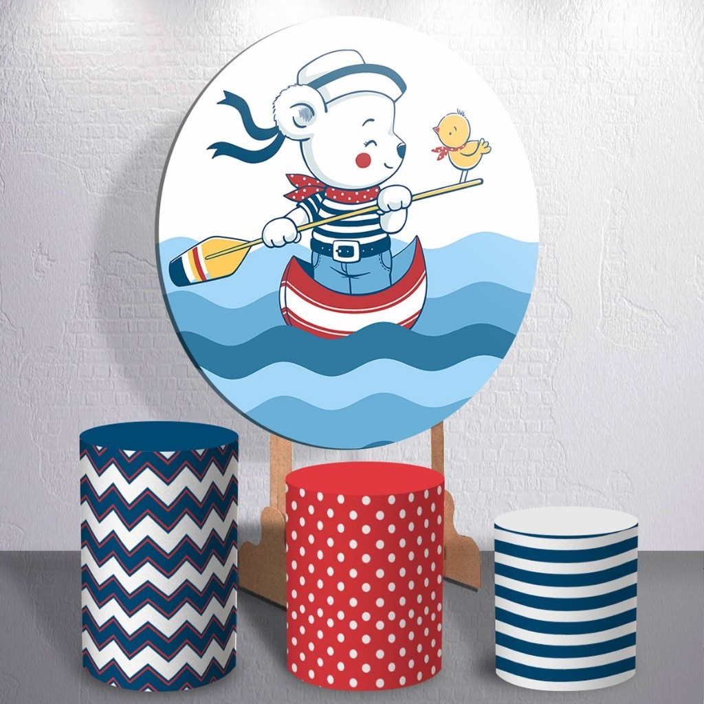 Capa De Painel De Festa Ursinho Marinheiro Barco Capa Cilindro P M G Sublimado Decoração Evento