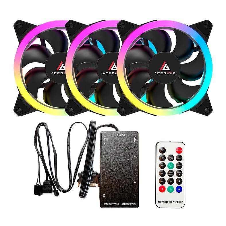 Kit Ventoinha Acegeek Galaxy, 3x120mm, ARGB, AG-GALAXY3X1-BK em Oferta na Shopee