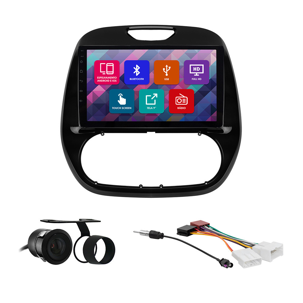 Kit Multimídia 9 Pol Captur Ar Digital 2018 2019 2020 21 2022 2023 Espelhamento Android Ios 2 Din Black Piano Camera Ré