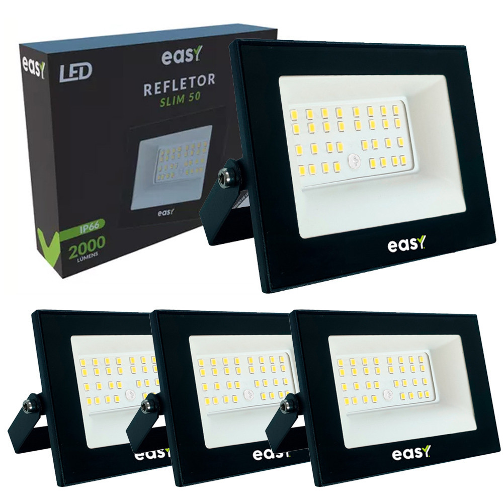 4 Refletor Led Easy 50W Luz Branco Frio 6500K Bivolt 127/220v