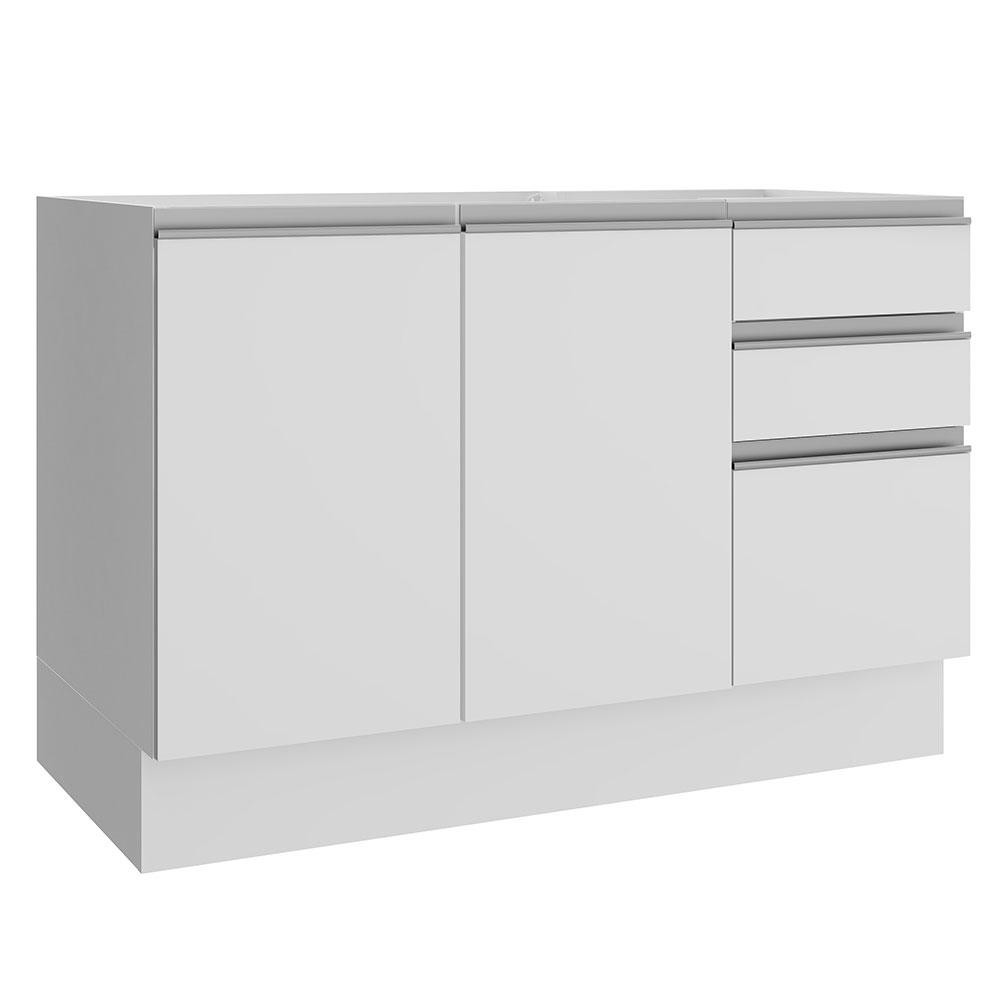 Balcão Gabinete de Pia Armário de Cozinha 120 cm 2 Portas e 3 Gavetas Branco Glamy Madesa em Oferta na Shopee