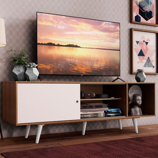 Rack Madesa Dubai para TV até 65 Polegadas com Pés - Rustic/Branco/Branco em Oferta na Shopee
