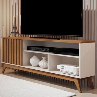 Rack para TV Até 55 Polegadas Malbec Wood Retrô 1 Porta 1 Prataleira Off White/Freijó - Gi...