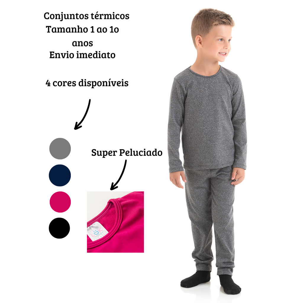 Conjunto Térmico Infantil Inverno 1 a 10 Anos – Roupa Peluciada Quentinha | 4 Cores.