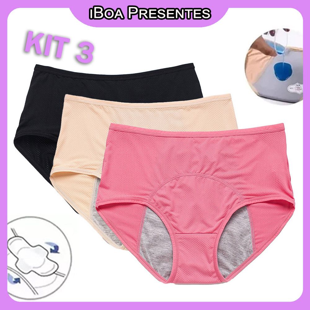 3 Peças De Calcinhas De Algodão Absorventes Para Períodos Menstruais Calcinhas Femininas À Prova De Vazamentos Plus Size em Oferta na Shopee