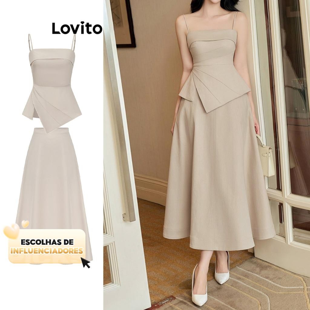 (KOL‘s pick) Lovito Top plissado liso elegante ou inferior para mulheres L105MD350 em Oferta na Shopee