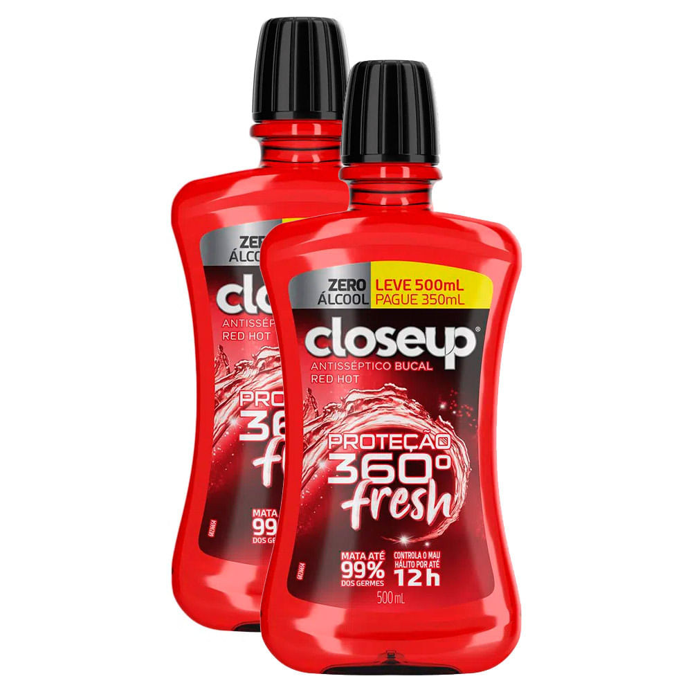Enxaguante Bucal Closeup Red Hot Proteção 360° Fresh Zero Álcool Leve 500ml Pague 350ml | Kit com duas unidades em Oferta na Shopee