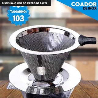 Filtro Coador De Café Inox 103 - Com Pegador em Silicone - Peneira Aço Reutilizável em Oferta na Shopee