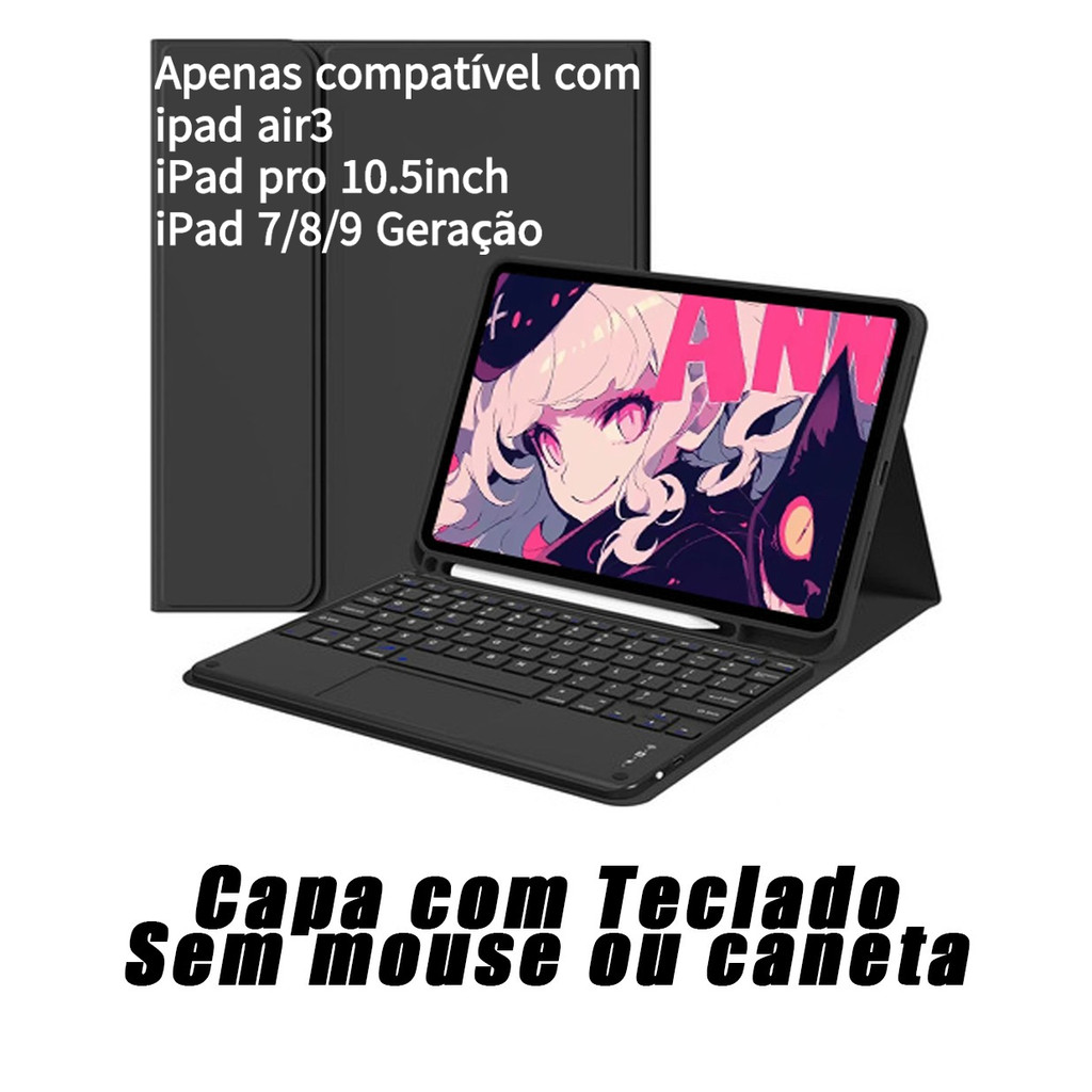 Capa com Teclado Touch Para IPad 7 ou 8 ou 9 geração, ipad air3 e iPad Pro 10,5 polegadas