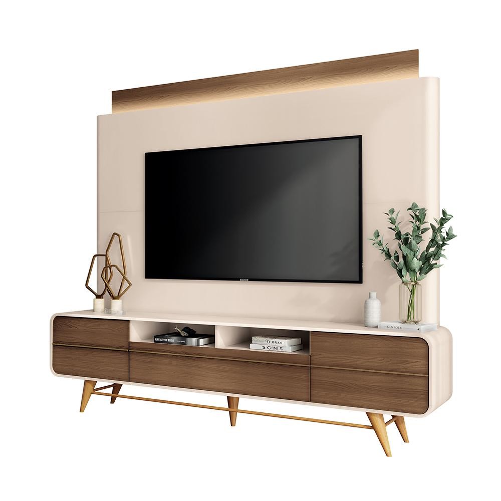 Home Theater Nobre TV até 85 Polegadas com LED Off White/Castanho G26 - Hb Móveis