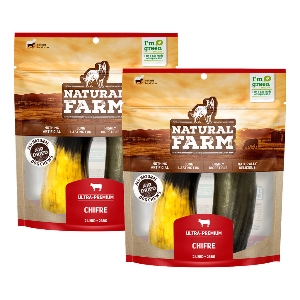 Kit Com 2 Pacotes Chifre Desidratado Bovino Natural Farm 2un