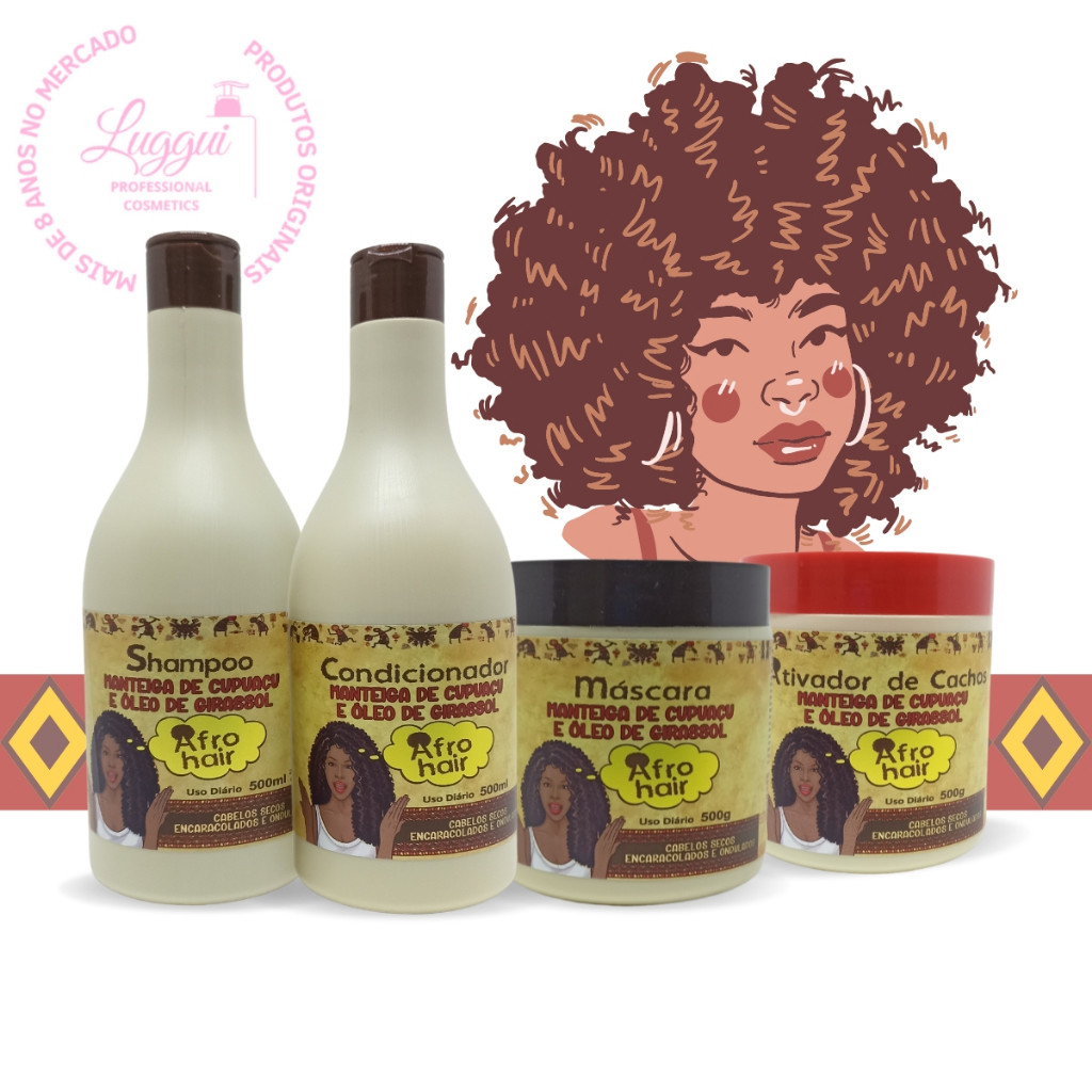 Kit Cabelo Afro Manteiga de Cupuaçu + Ativador de Cachos 4x500ml MAYCRENE - AFRO HAIR