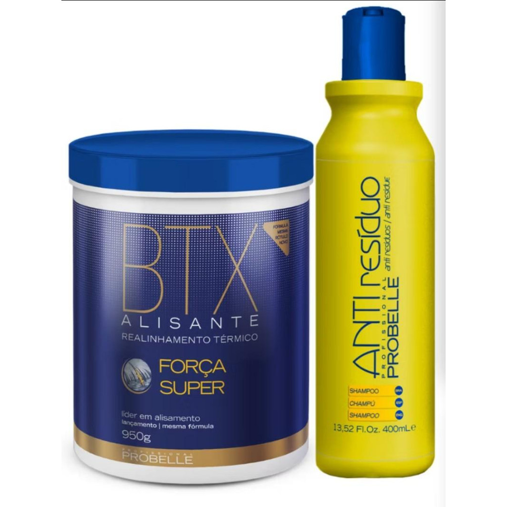 kit BTX Mega Alisante  Força Super  950g + shampoo anti residuo 400ML probelle