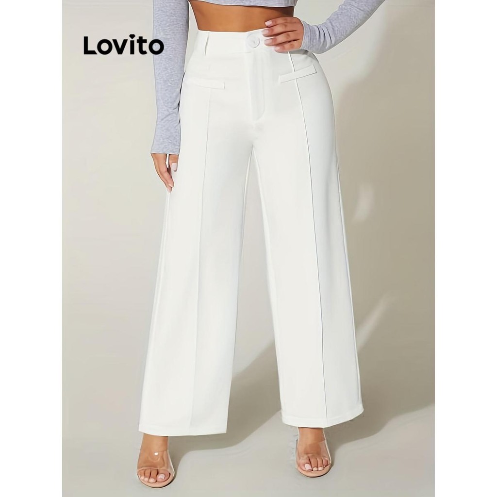 Lovito Calça elegante lisa de cor sólida para mulheres LNL77196 - Women Clothes
