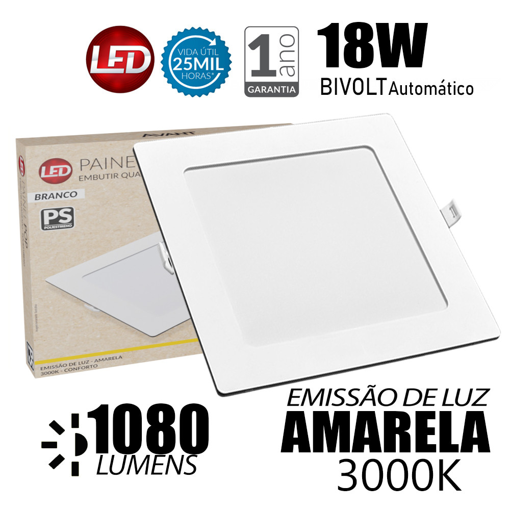 Detalhes do Kit 10 Painel Plafon Quadrado Embutir 18W Luminária de Gesso Forro 127v 220v Avant