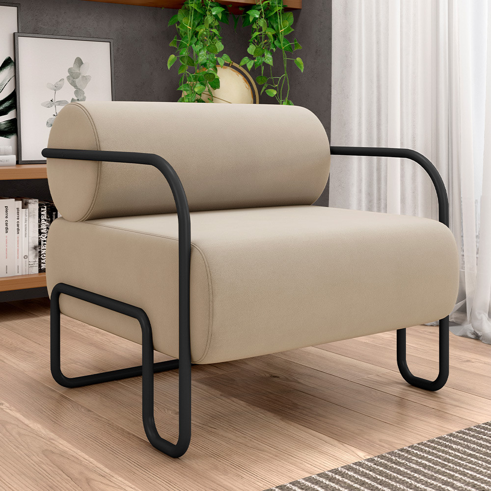 Poltrona Decorativa Pés Industrial Moscou K01 Veludo Bege - Lyam Decor em Oferta na Shopee