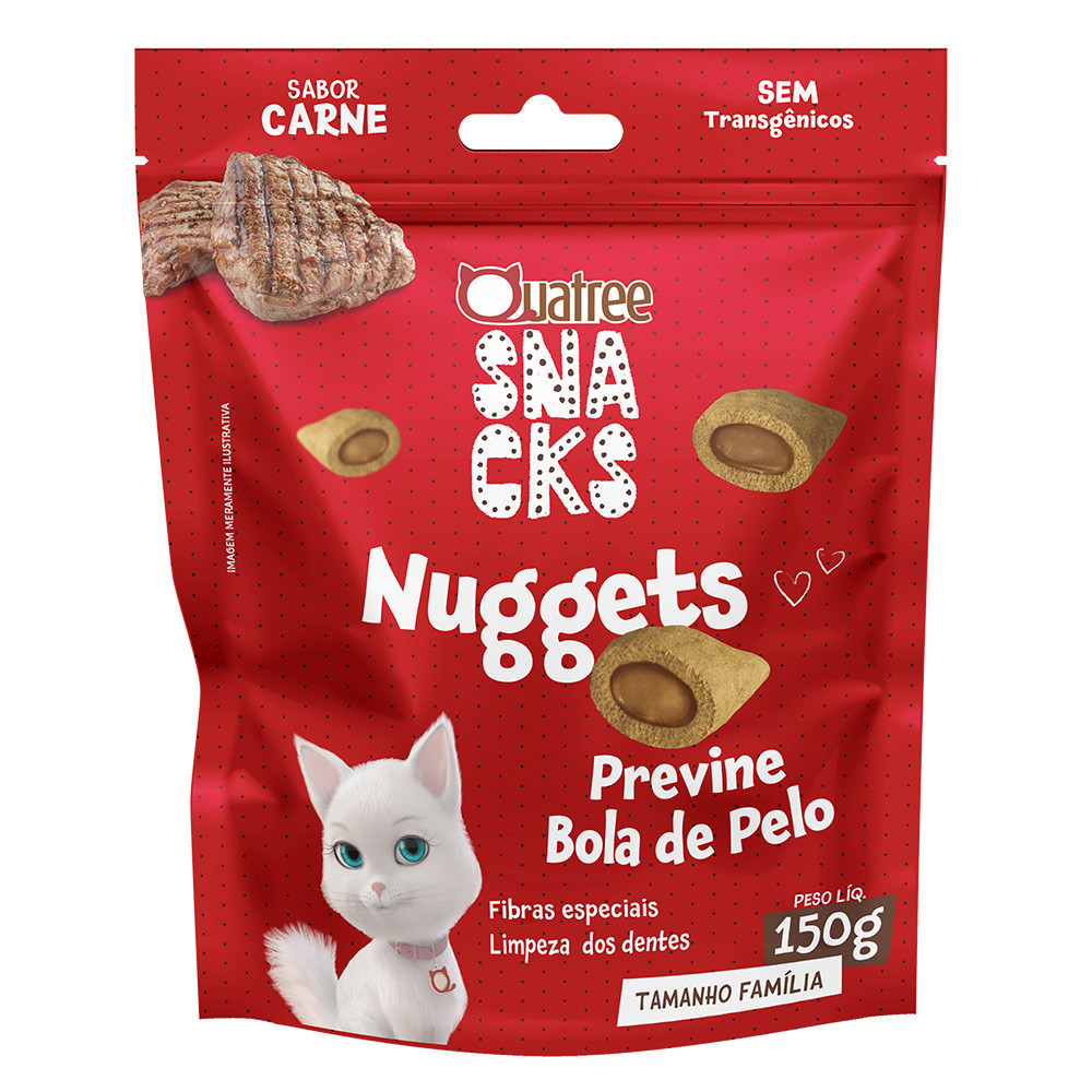 Snack Quatree Nuggets Para Gatos Bola de Pelo Sabor Carne 150g - Pets