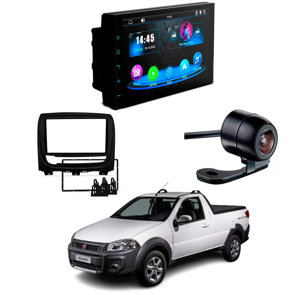 Central Multimídia CarPlay Mp5 Faaftech 7 Polegadas + Câmera Ré Borboleta + Moldura 2din Strada - Spare Parts and Accessories for Vehicles