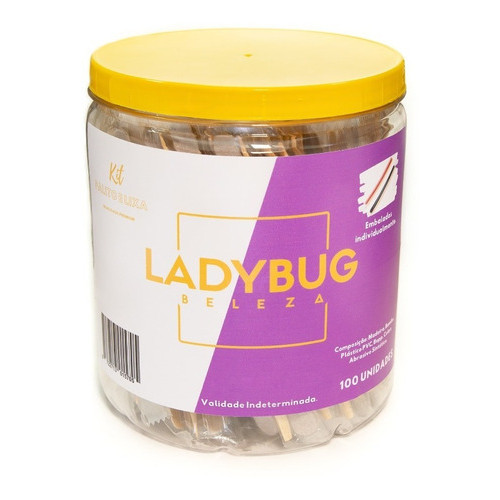 Kit Lixa Unha Palito Bamboo  - 100 Unidades Ladybug