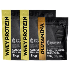 Kit: Whey Protein Concentrado 2kg + Glutamina 250g Soldiers Nutrition Proteína Muscular