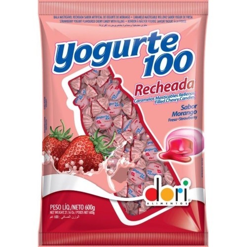Bala Mastigável Dori Recheada Yorgute 100 600g