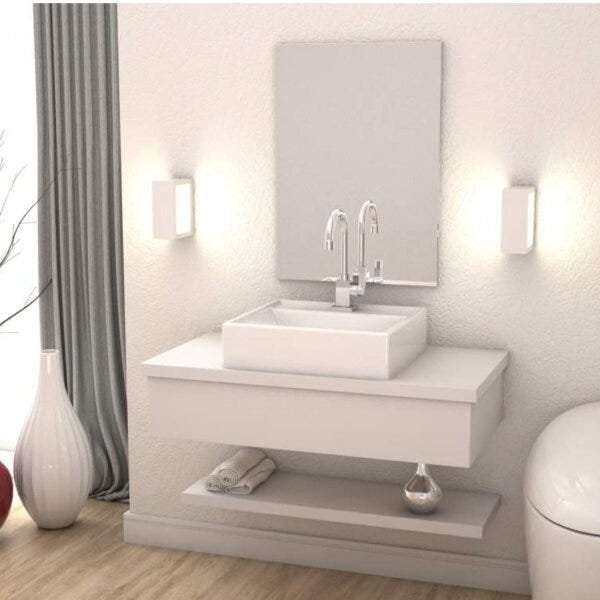 Bancada para Banheiro 80cm com Cuba Q39 e Prateleira 805W Metrópole  Branco Chess - Home & Living