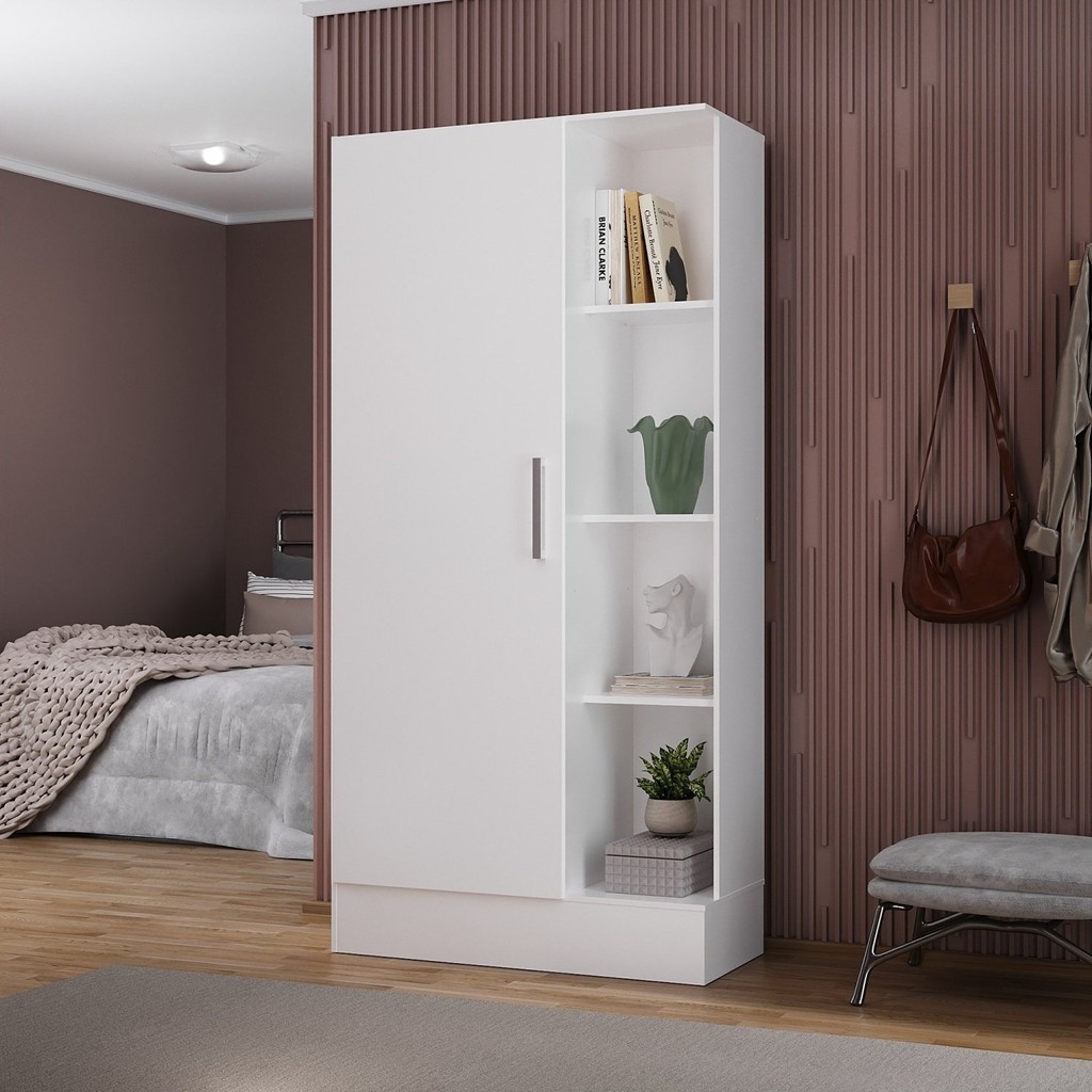 Armário Multiuso 1 Porta 7 Prateleiras Espresso Móveis Branco - Home & Living