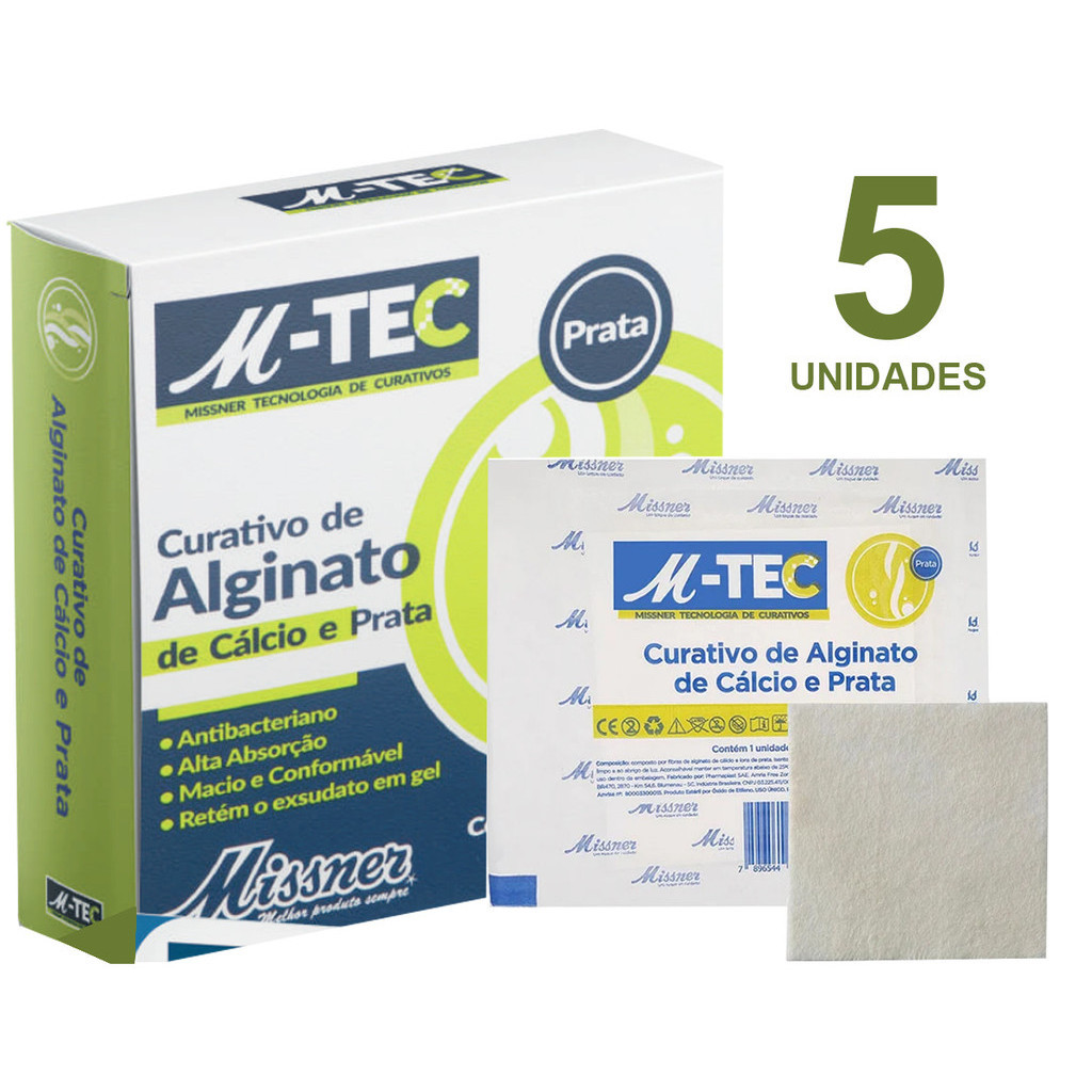 Kit 05 Curativo de Alginato de prata 10x10cm Missner queimaduras feridas em Oferta na Shopee