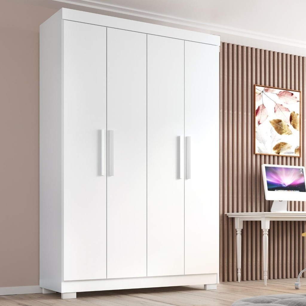 Guarda Roupa Solteiro Lisboa 4 Portas 2 Gav  Com Pés em Oferta na Shopee