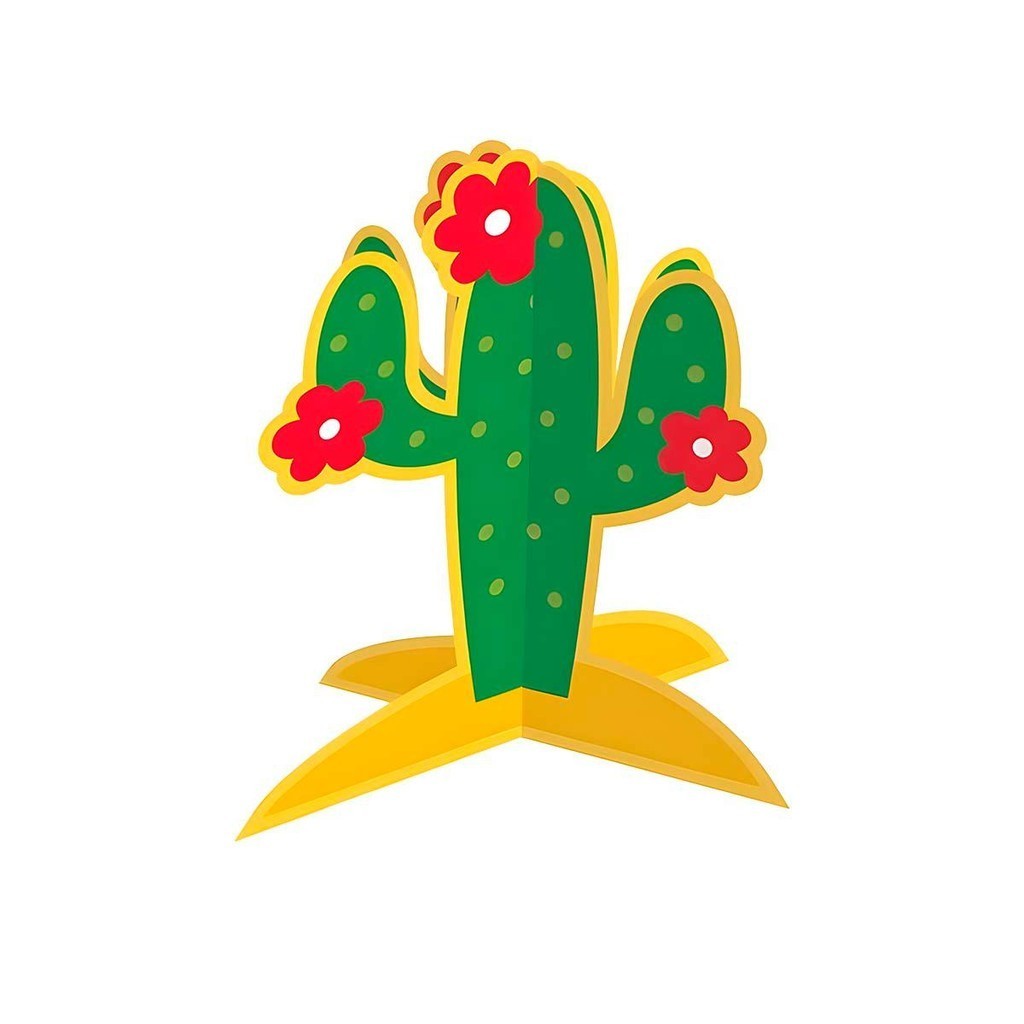 Enfeite de Festa Junina ou Mexicana Cacto 3D Grande Com Base para Decorar