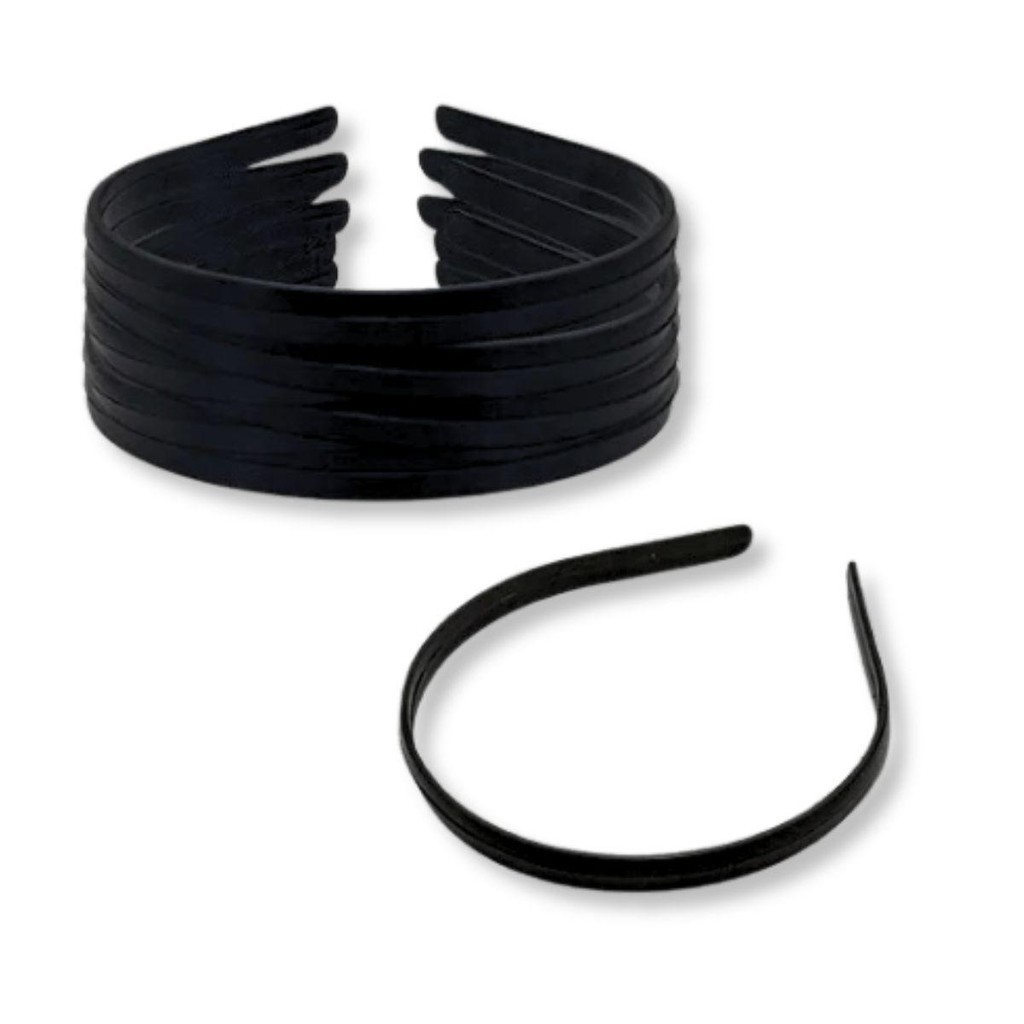 48 Tiara Preta Lisa Plástica Artesanato/ Encapar/ Customizar 10mm