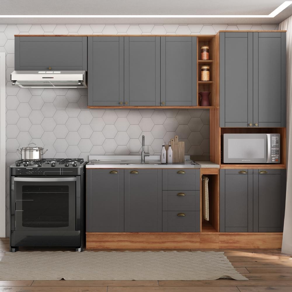Cozinha Completa Milla Flex Armário e Balcão Nog/Cinza Carraro em Oferta na Shopee